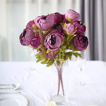 2 Pack | 19" Purple Silk Peony Flower Bouquet Arrangements, Artificial Wedding Bridal Bouquets