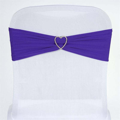Purple chair sash with heart-shaped rhinestone embellishment