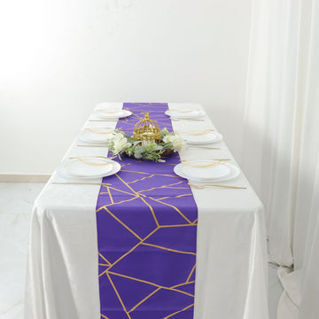 Purple With Gold Foil Geometric Pattern Table Runner 9ft