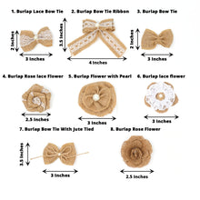 24 Piece Set Of Natural Burlap Flowers And Bows With Ribbon