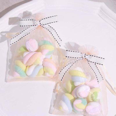 50 Pcs Saddle Stitch Ribbon Bows With Twist Ties, Gift Basket Party Favor Bags Decor - White/Black Polyester 3"