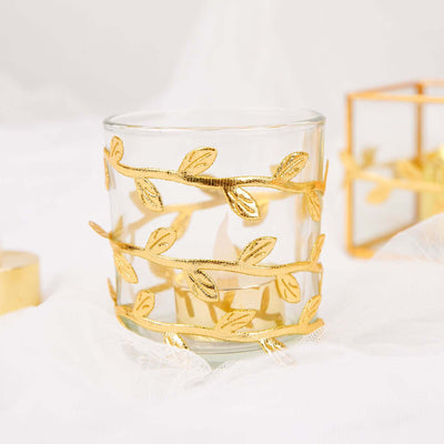 Gold leaf design glass candle holder