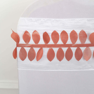 Coral leaf-patterned chair sash for elegant event decor