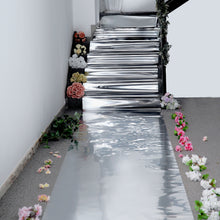 Glossy Mirrored Metallic Silver 3 Feet x 65 Feet Non Woven Aisle Runner Red Carpet