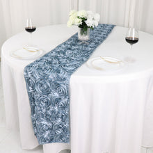14 Inch x 108 Inch Dusty Blue Table Runner with Grandiose 3D Rosette Design