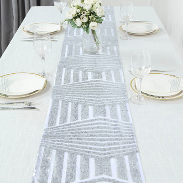 Elevate Your Event with the Silver Diamond Glitz Sequin Table Runner