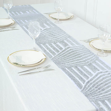 Add a Touch of Elegance with the Silver Diamond Glitz Sequin Table Runner