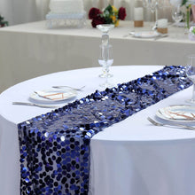 13 Inch x 108 Inch Table Runner Navy Blue Big Payette Sequin Fabric