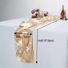 Champagne Large Rosette Flower Premium Satin Table Runner 13 Inch x 104 Inch 