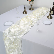 Large Rosette Flower Ivory Premium Satin Table Runner 13 Inch x 104 Inch
