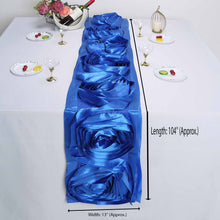 Royal Blue Large Rosette Flower Premium Satin Table Runner 13 Inch x 104 Inch 