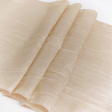 Beige Accordion Crinkle Taffeta Table Runner: Elevate Your Event Decor