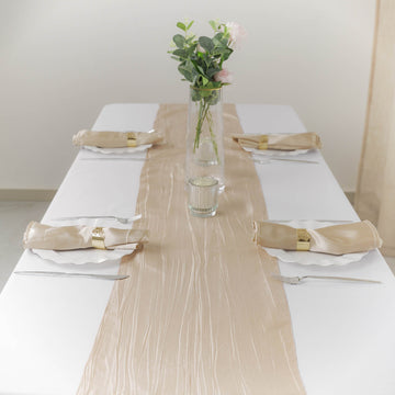 Beige Accordion Crinkle Taffeta Table Runner: Add Elegance to Your Table