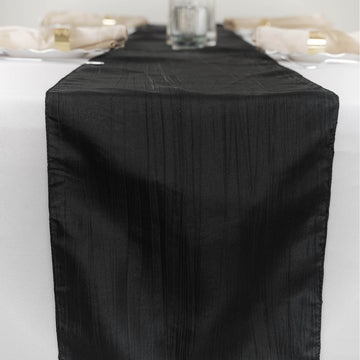 Enhance Your Event with the Black Accordion Crinkle Taffeta Table Runner