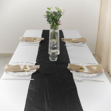 Black Accordion Crinkle Taffeta Table Runner: Add Elegance to Your Table