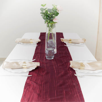 Add Elegance to Your Table with the Burgundy Accordion Crinkle Taffeta Table Runner