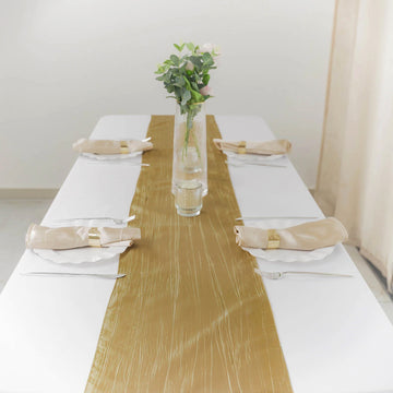 Add Elegance to Your Table with the Gold Accordion Crinkle Taffeta Table Runner