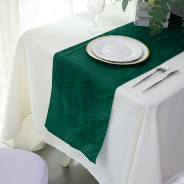 Add Elegance to Your Table with the Hunter Emerald Green Accordion Crinkle Taffeta Table Runner