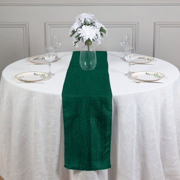 Elevate Your Event with the Hunter Emerald Green 12"x108" Accordion Crinkle Taffeta Table Runner