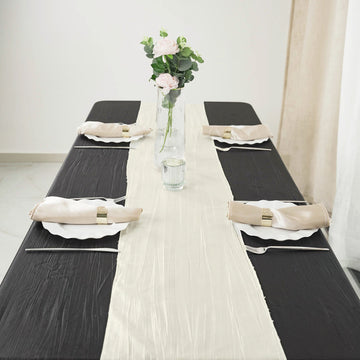 Elevate Your Table with the Ivory Accordion Crinkle Taffeta Table Runner
