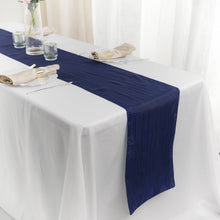 Navy Blue Accordion Crinkle Taffeta Fabric Table Linen Runner 12 Inch x 108 Inch