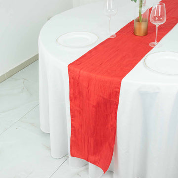 Make a Statement with the Red Accordion Crinkle Taffeta Linen Table Runner