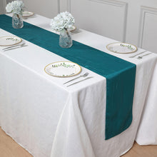 12 Inch x 108 Inch Accordion Crinkle Taffeta Linen Table Runner in Teal 