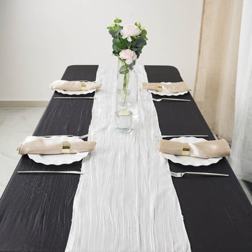 Add Elegance to Your Table with the White Accordion Crinkle Taffeta Table Runner