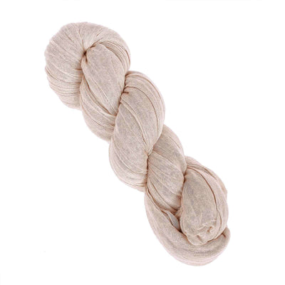 Beige braided fabric yarn on a white background