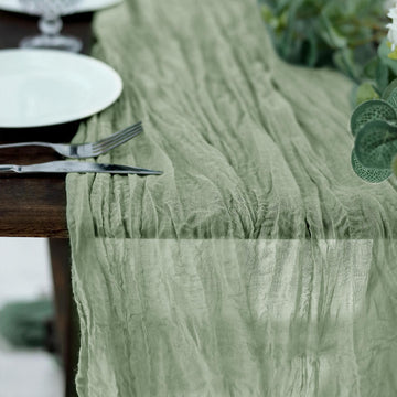 Create a Stunning Ambiance with the Dusty Sage Green Gauze Cheesecloth Boho Table Runner