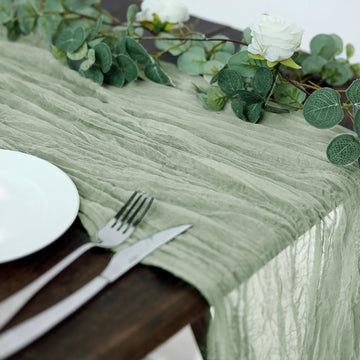 Add a Touch of Elegance with the Dusty Sage Green Gauze Cheesecloth Boho Table Runner