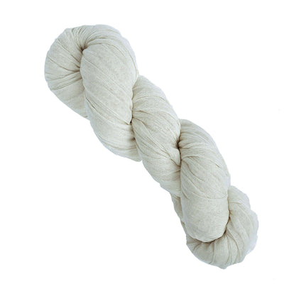 Natural beige yarn skein on a plain background