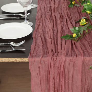 Add a Touch of Elegance with the Mauve/Cinnamon Rose Gauze Cheesecloth Boho Table Runner
