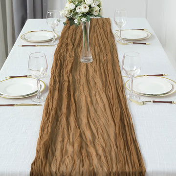 Experience the Rustic Charm of the Taupe Gauze Cheesecloth Table Runner