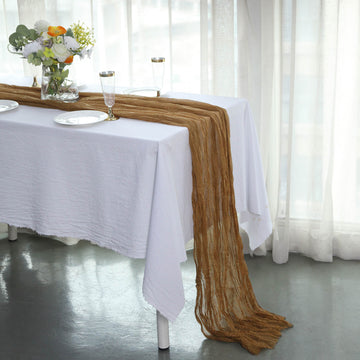 Elevate Your Event Decor with the Taupe Gauze Cheesecloth Table Runner