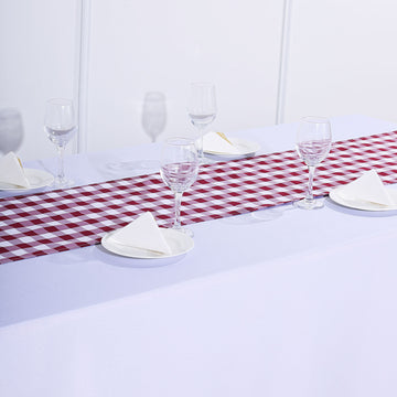 Burgundy / White Buffalo Plaid Table Runner - Perfect for Outdoor Gatherings