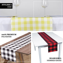 12 Inch x 108 Inch Black & White Buffalo Plaid Gingham Polyester Checkered Table Runner