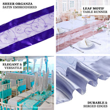 14 Inch x 108 Inch Royal Blue Satin Embroidered Sheer Organza Table Runner