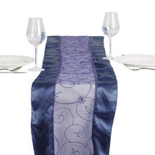 Navy Blue Organza Table Runner Satin Embroidered Sheer 14 Inch x 108 Inch