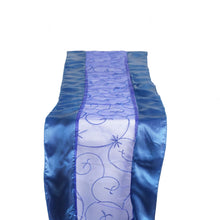 Royal Blue Organza Table Runner Satin Embroidered Sheer 14 Inch x 108 Inch