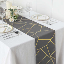 9 Feet Table Runner In Charcoal Gray With Gold Foil Geometric Design
