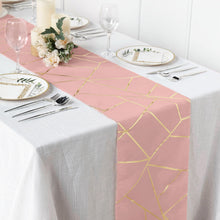 9 Feet Dusty Rose Table Runner With Gold Foil Geometric Pattern