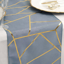Gold Foil Geometric Pattern Table Runner 9 Feet in Dusty Blue Color