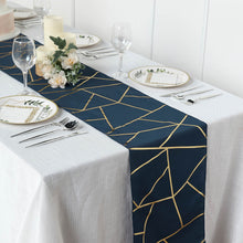 Gold Foil Geometric Navy Blue Table Runner 9 Feet
