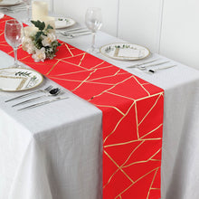9 Feet Red Table Runner With Gold Geometric Design