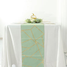 Sage Green Table Runner With Gold Foil Geometric Design