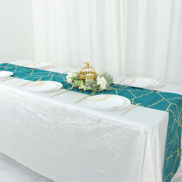 Luxury Teal With Gold Foil Geometric Pattern Table Runner