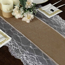 16 Inch x 108 Inch Table Runner In Natural Faux Burlap Jute Lace