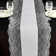 16 Inch x 108 Inch White Table Runner In Faux Burlap Jute Lace For Rustic Boho Style