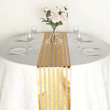 Taupe Linen Table Runner With Gold Striped Foil 12 Inch By 108 Inch